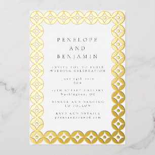 Invitación Con Relieve Metalizado Elegante Boda geométrico medio Moda oro blanco