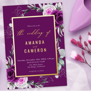 Invitación Con Relieve Metalizado Elegante Boda Geométrico Rústico Morado Rubor
