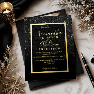 Invitación Con Relieve Metalizado Elegante Boda Glitter Ombre Oro Negro