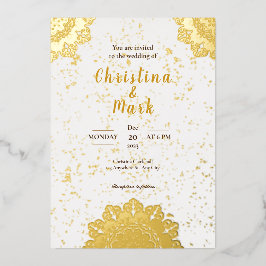 Invitación Con Relieve Metalizado Elegante Boda Golden Moderno de la tipografía blan
