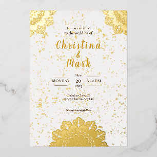 Invitación Con Relieve Metalizado Elegante Boda Golden Moderno de la tipografía blan