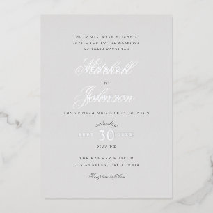 Invitación Con Relieve Metalizado Elegante Boda Gris Plata