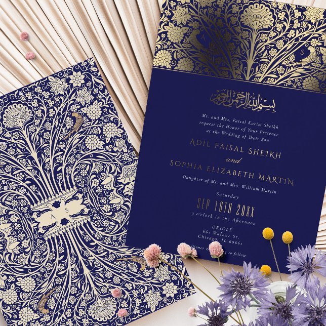Invitación Con Relieve Metalizado Elegante Boda islámico real azul y oro (Subido por el creador)