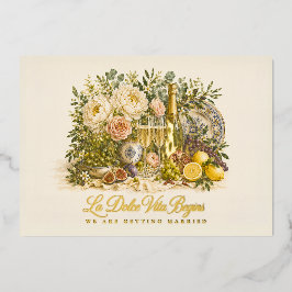 Invitación Con Relieve Metalizado Elegante Boda Italiana La Dolce Vita con Hojuela d