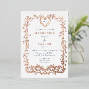 Invitación Con Relieve Metalizado Elegante Boda Marco Francés Corazón
