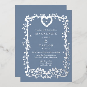 Invitación Con Relieve Metalizado Elegante Boda Marco Francés Corazón 