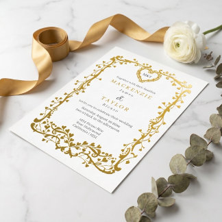 Invitación Con Relieve Metalizado Elegante Boda Marco Francés Corazón
