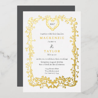 Invitación Con Relieve Metalizado Elegante Boda Marco Francés Corazón