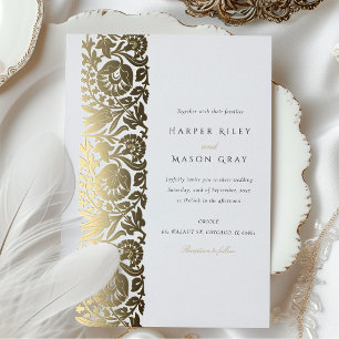 Invitación Con Relieve Metalizado Elegante Boda Marfil Beige de Papel de Aluminio