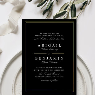Invitación Con Relieve Metalizado Elegante boda minimalista de bordes dorados negros