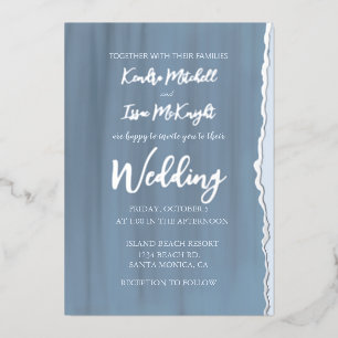 Invitación Con Relieve Metalizado Elegante Boda Minimalista Moderna Azul Pizarra