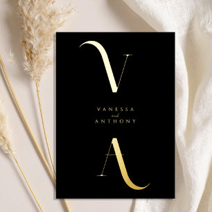 Invitación Con Relieve Metalizado Elegante Boda Minimalista Moderna de Negro y Oro