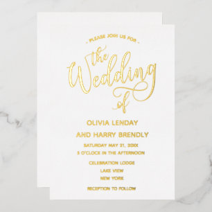 Invitación Con Relieve Metalizado Elegante Boda Moderna con Letra de Oro Real