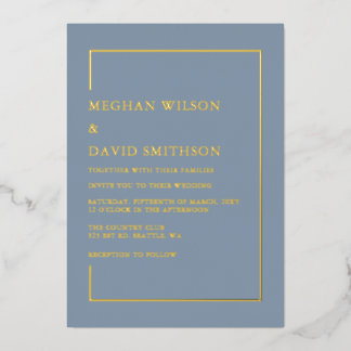 Invitación Con Relieve Metalizado Elegante Boda Moderna en Azul Polvo