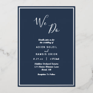 Invitación Con Relieve Metalizado Elegante Boda Moderna Navy Plata We Do