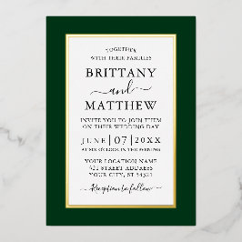 Invitación Con Relieve Metalizado Elegante Boda Moderna Oro Verde