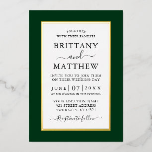 Invitación Con Relieve Metalizado Elegante Boda Moderna Oro Verde