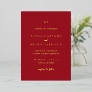 Invitación Con Relieve Metalizado Elegante Boda Moderna Rubí Rojo