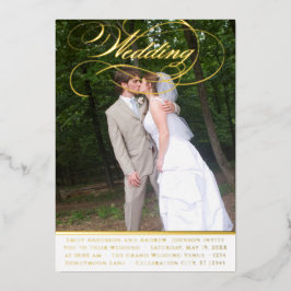 Invitación Con Relieve Metalizado Elegante Boda moderno de fotografía de oro