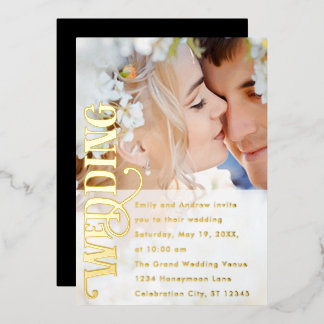 Invitación Con Relieve Metalizado Elegante Boda moderno de fotografía de oro