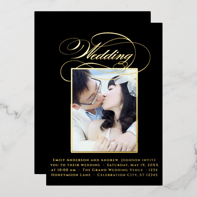 Invitación Con Relieve Metalizado Elegante Boda moderno de fotografía de oro