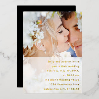 Invitación Con Relieve Metalizado Elegante Boda moderno de fotografía de oro
