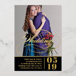 Invitación Con Relieve Metalizado Elegante Boda moderno de fotografía de oro