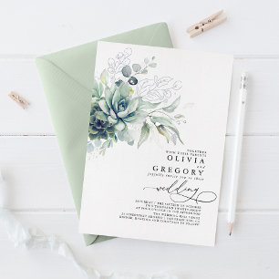 Invitación Con Relieve Metalizado Elegante Boda moderno de suculentos vegetación pla