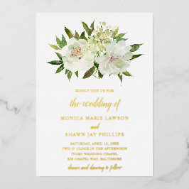 Invitación Con Relieve Metalizado Elegante Boda moderno floral blanca dorada