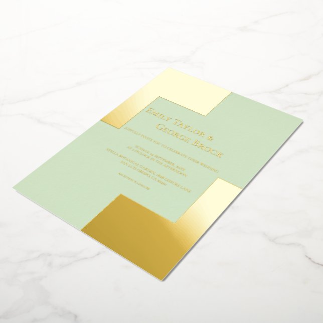 Invitación Con Relieve Metalizado Elegante Boda moderno formal de lujo dorado platea (girado)