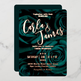 Invitación Con Relieve Metalizado Elegante boda moderno verde esmeralda