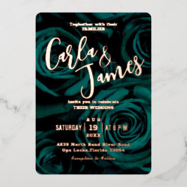 Invitación Con Relieve Metalizado Elegante boda moderno verde esmeralda