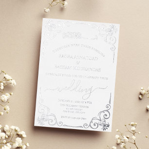 Invitación Con Relieve Metalizado Elegante Boda musulmán plateado y blanco