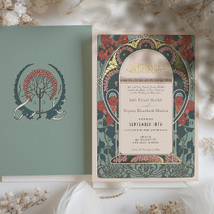 Invitación Con Relieve Metalizado Elegante boda musulmana de rubí y esmeralda islámi