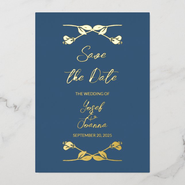 Invitación Con Relieve Metalizado Elegante boda naval salva la fecha (Anverso)