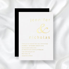 Invitación Con Relieve Metalizado Elegante Boda Negra con Ampersand de Oro