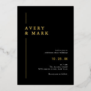 Invitación Con Relieve Metalizado Elegante Boda Negra Y Dorada