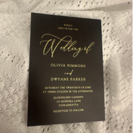 Invitación Con Relieve Metalizado Elegante boda negra y dorada dorada