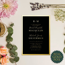 Invitación Con Relieve Metalizado Elegante Boda negro de la frontera dorada y espesa