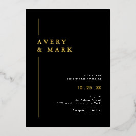 Invitación Con Relieve Metalizado Elegante Boda Negro Y Oro