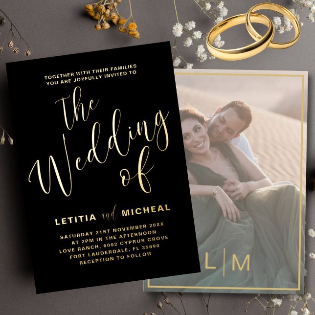 Invitación Con Relieve Metalizado Elegante Boda negro y Relieve metalizado dorado (Subido por el creador)