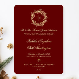 Invitación Con Relieve Metalizado Elegante Boda Oro Rojo