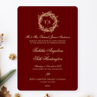 Invitación Con Relieve Metalizado Elegante Boda Oro Rojo