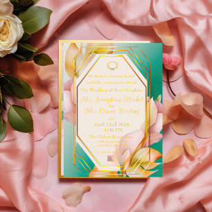 Invitación Con Relieve Metalizado Elegante Boda Pastel Azul y Rosa