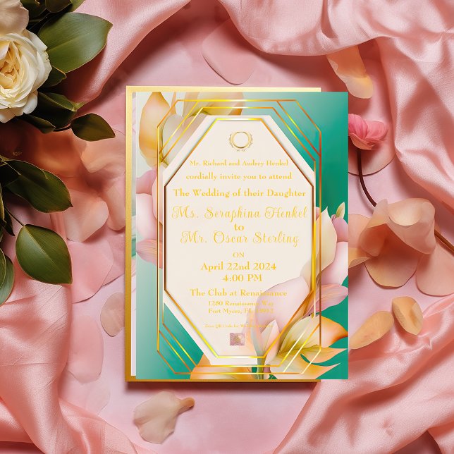 Invitación Con Relieve Metalizado Elegante Boda Pastel Azul y Rosa (Subido por el creador)