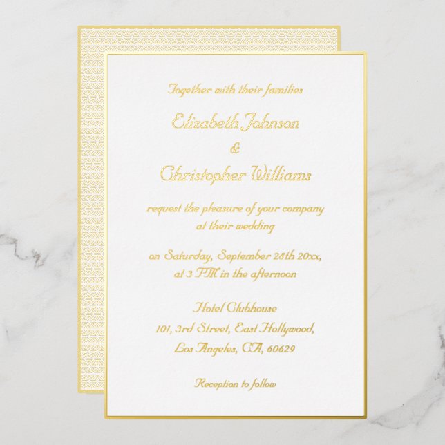 Invitación Con Relieve Metalizado Elegante Boda Personalizada Moderna Oro Blanco Fal (Anverso/Reverso)