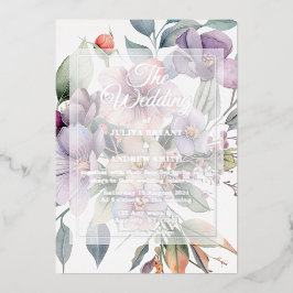 Invitación Con Relieve Metalizado Elegante Boda plateado floral transparente