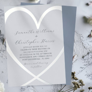 Invitación Con Relieve Metalizado Elegante Boda Polvo Azul y Gris Plata