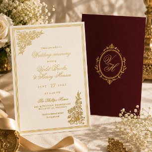 Invitación Con Relieve Metalizado Elegante boda romántica de la Regencia en marfil y