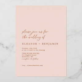 Invitación Con Relieve Metalizado Elegante Boda rosa Rubor Minimalista Rosa Gold